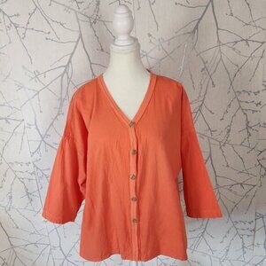 Ezze Wear Orange Cotton Button Front V-Neck Loose Fit Blouse